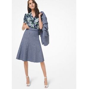 Michael Kors Collection Tattersall Stretch Wool Gabardine Flare Skirt size 14